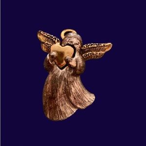 Vintage Pewter and Gold Tone Angel Brooch signed LC